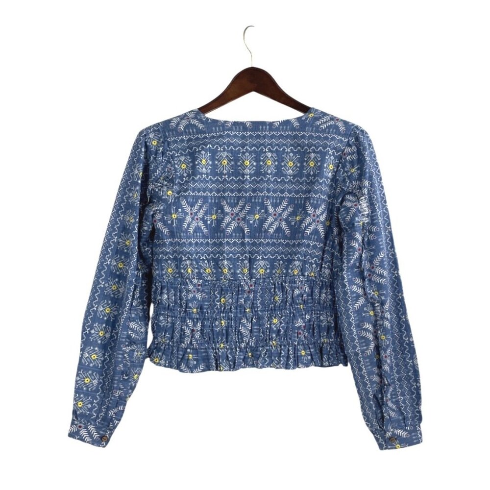 Anthropologie Forever That Girl Embroidered Smocked Blouse Top Womens XS Cottage - Picture 2 of 9